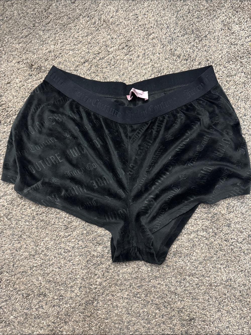 Juicy Couture Black Velvet Logo High-Waist Lounge Shorts Sz Large
